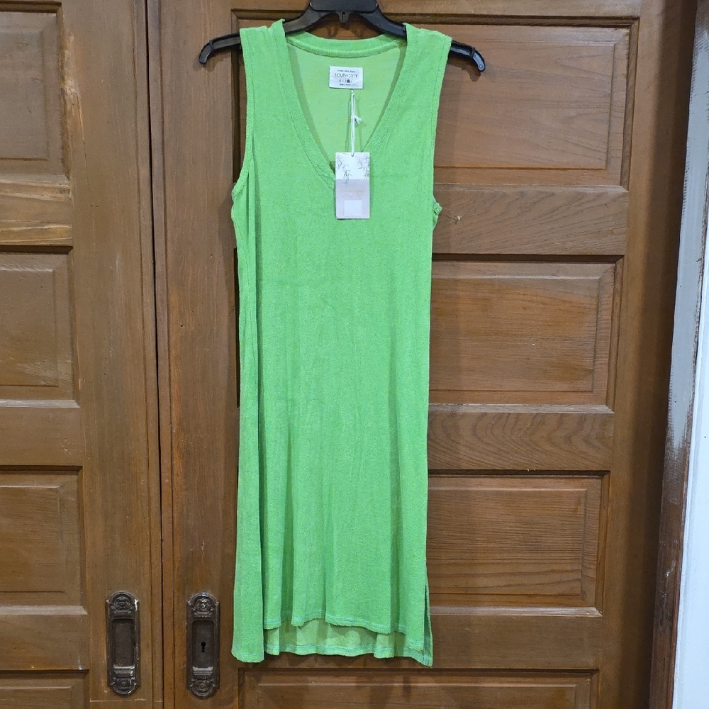 Sleeveless V-Neck Midi Dress in Lime Green